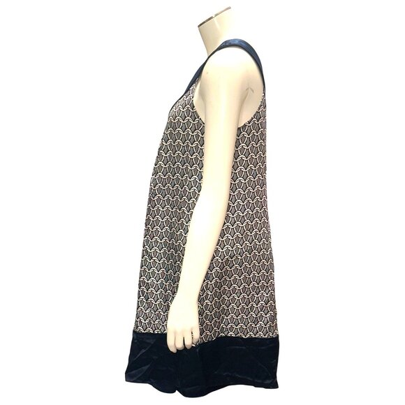 7 For All Mankind Silk Medium Off Shoulder Navy White Geometric Cocktail Dress - Picture 4 of 12